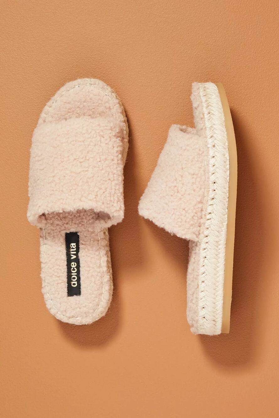 Dolce Vita Karlee Sherpa Espadrille Platform Slide Slippers Blush Pink 8